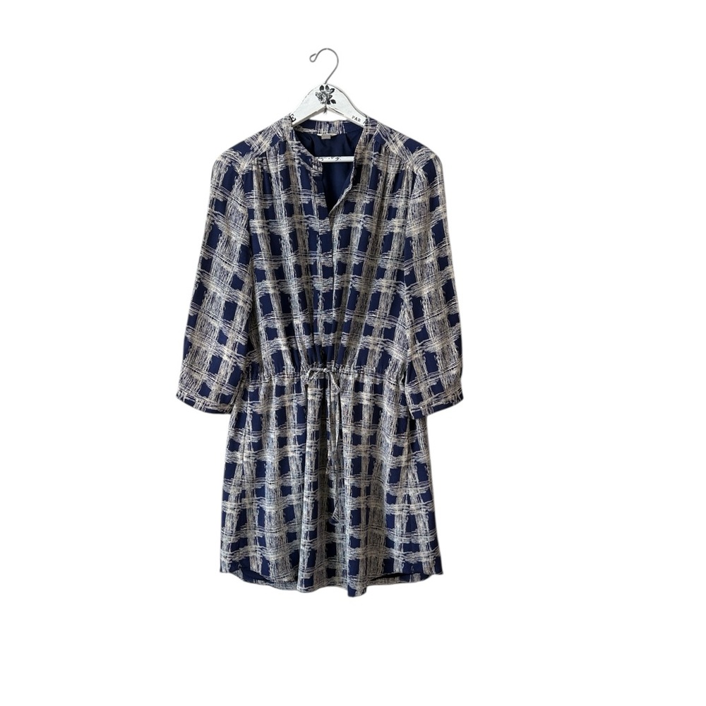 Fossil Navy & Ivory Silk Printed Tie-Waist Dress – Size L